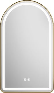 Arched Bathroom Mirror 30"x40", Gold, LED Tempered Glass
