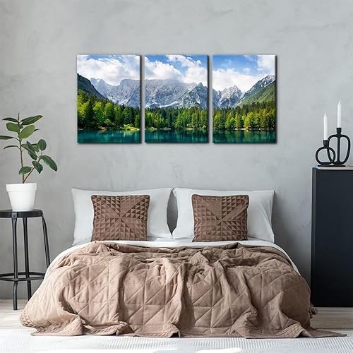Vista 129 de 3 piezas de pintura verde para pared, parque nacional de Yosemite, agua clara, lago, montañas, árboles, rocas, impresiones sobre lienzo, decoración