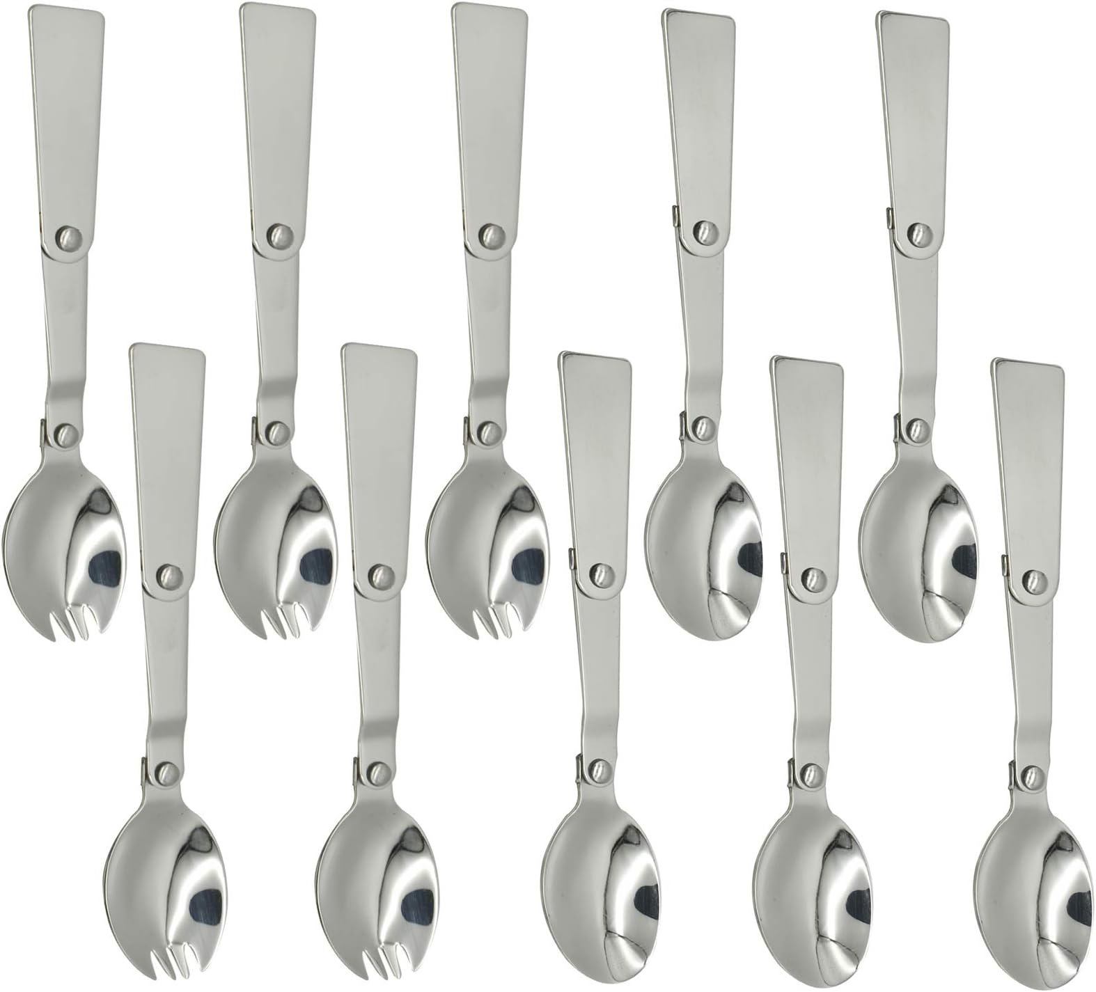 Maydahui 10PCS Folding Spoon and Fork Portable Foldable Salad Spork SUS 18/10（304）Stainless Steel for Thermos Camping Outdoors Picnic