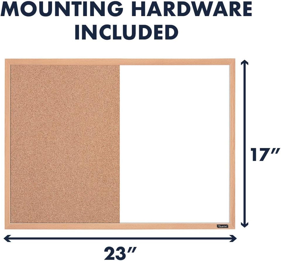 Quartet Combination Whiteboard & Corkboard, 23" x 17", Combo White Board & Cork Board, Oak Finish Frame (35-380402Q)