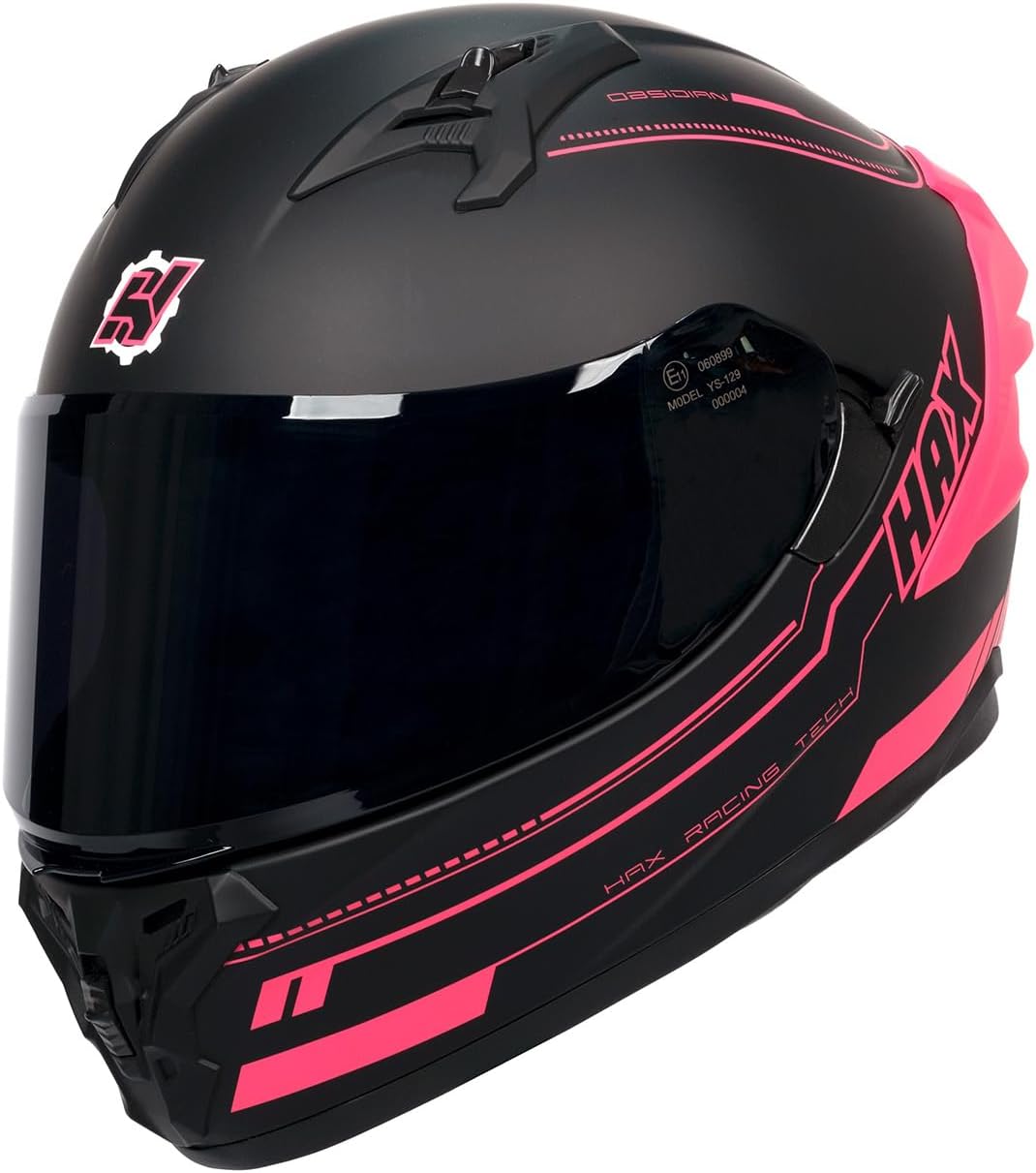 HAX Obsidian Pro Full Face Dual Visor Adult Motorcycle Helmet for Motorbike Street Bike with Pinlock Ready DOT Approved Matte Pink L