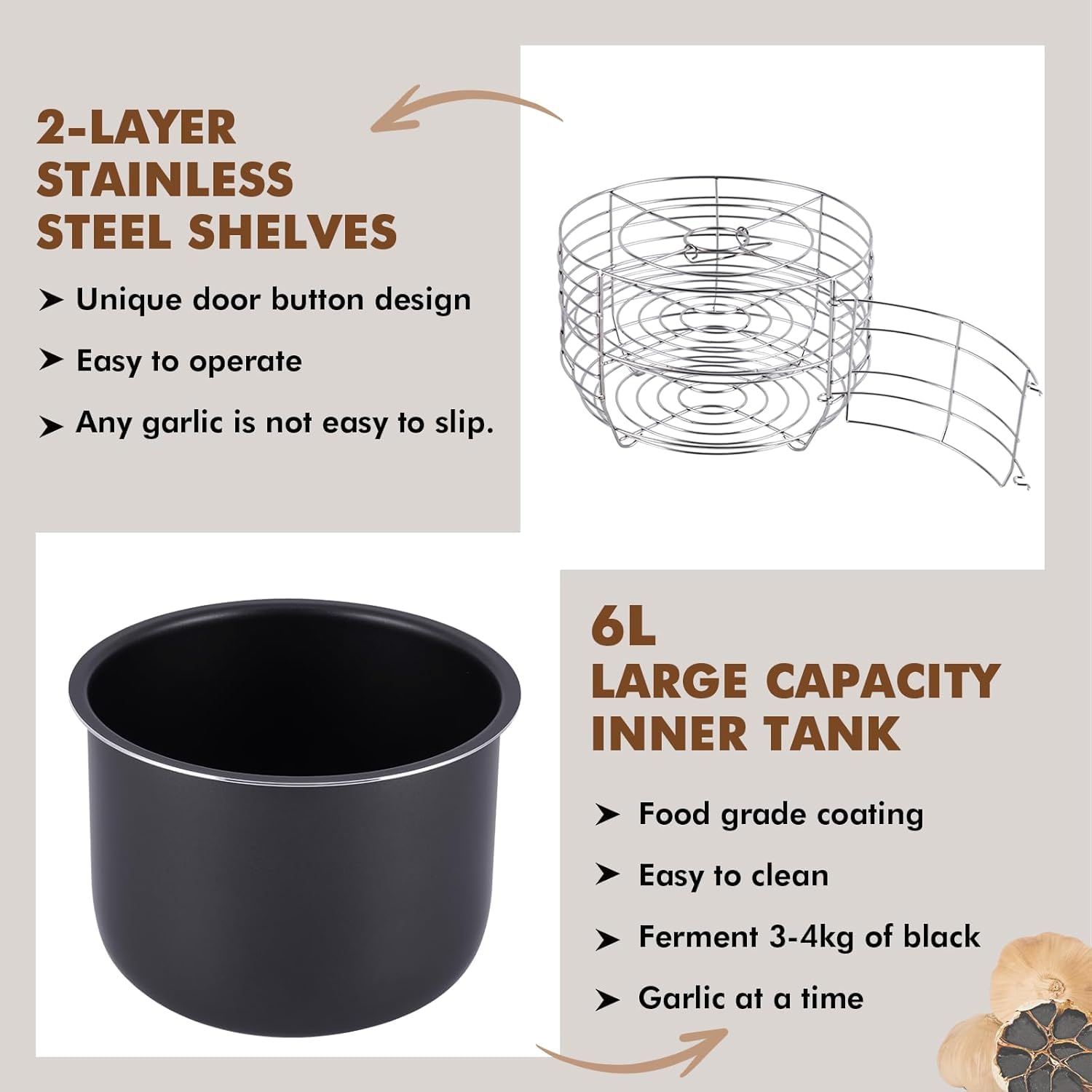 YUCHENGTECH Fermenteur Ail Noir Automatique 6L Temps/Température Séchage | Capacité 6L, Multifonction: Yaourt, Tempeh, Natto, Ail Noir,Contrôle Indépendant Temps/Température,Fermentation Automatique