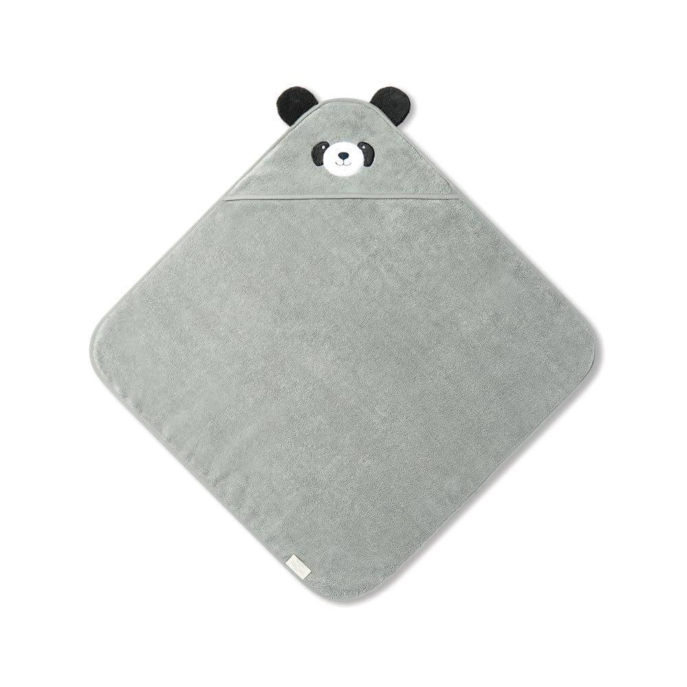 MORI Unisex Hooded Panda Towel Grey Organic Cotton Absorbent Quick Drying Lightweight 75x75cm for Infants Durable Comfortable Blanket Ideal for Bathing Home or Travel - Image 3