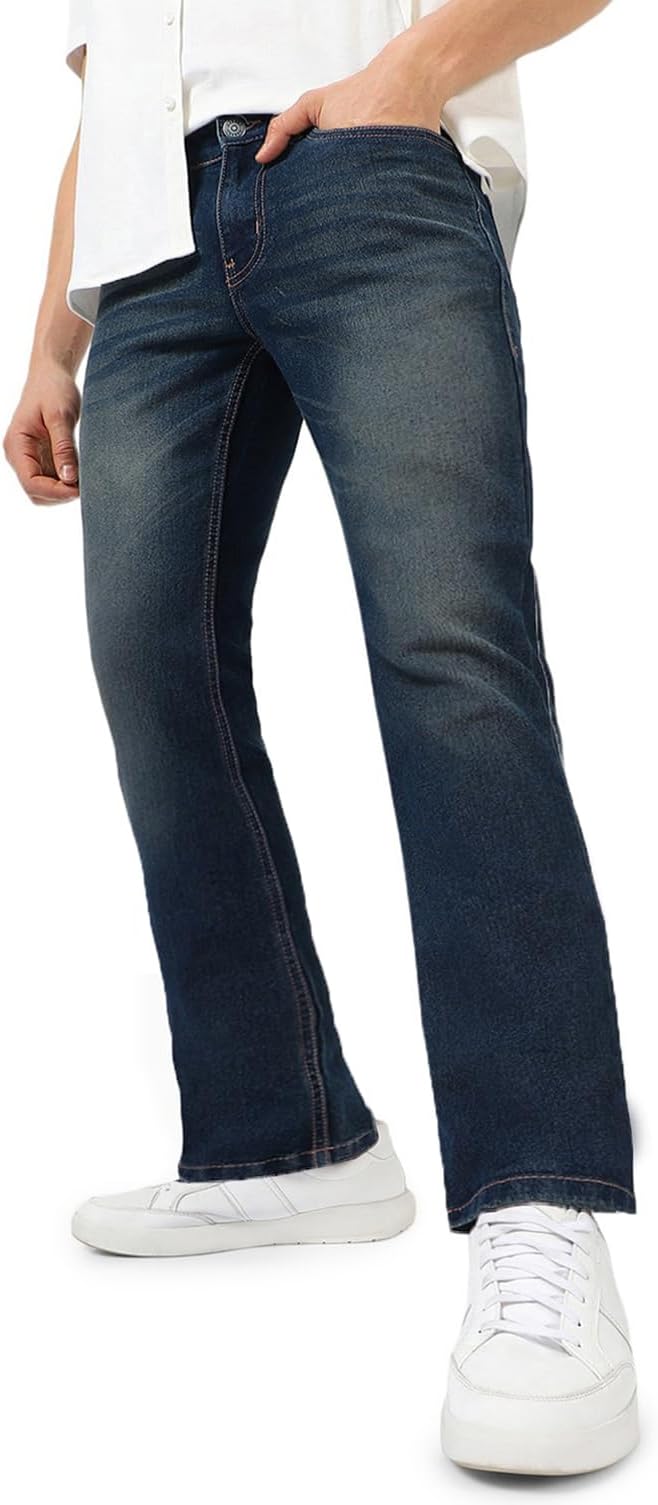 Men's Washed Bootcut Jeans Stretchable