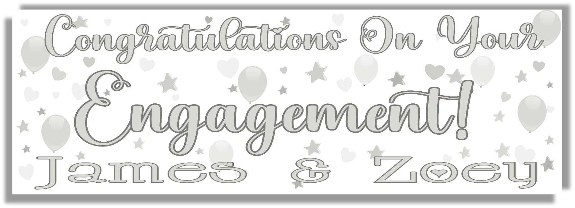 Large Personalised Engagement Banner Customised Rose Gold Party Decorations We're Engaged Congratulations Engagament Banners (Silver, 6x2ft Banner No Photo)