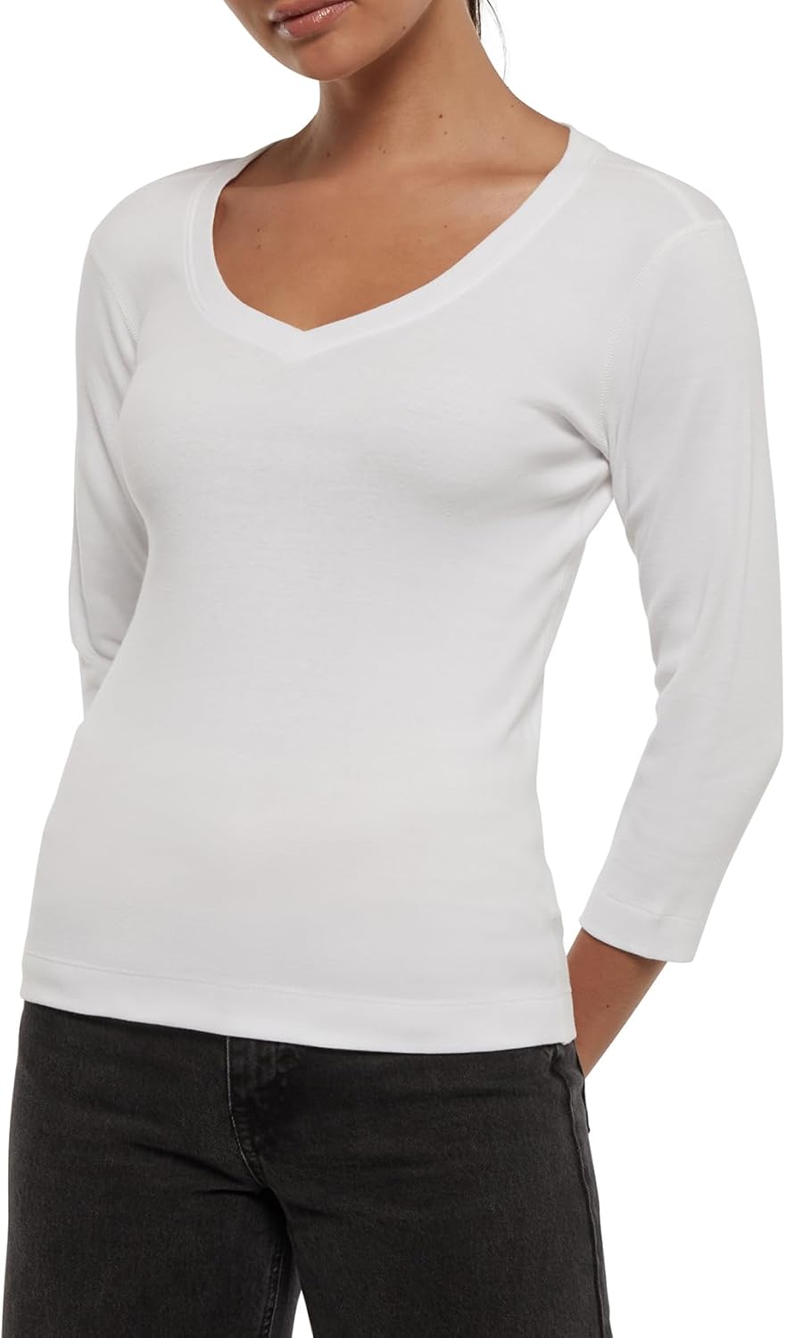 Three Dots Womens 3/4 Sleeve V-Neck Tee - Image 5