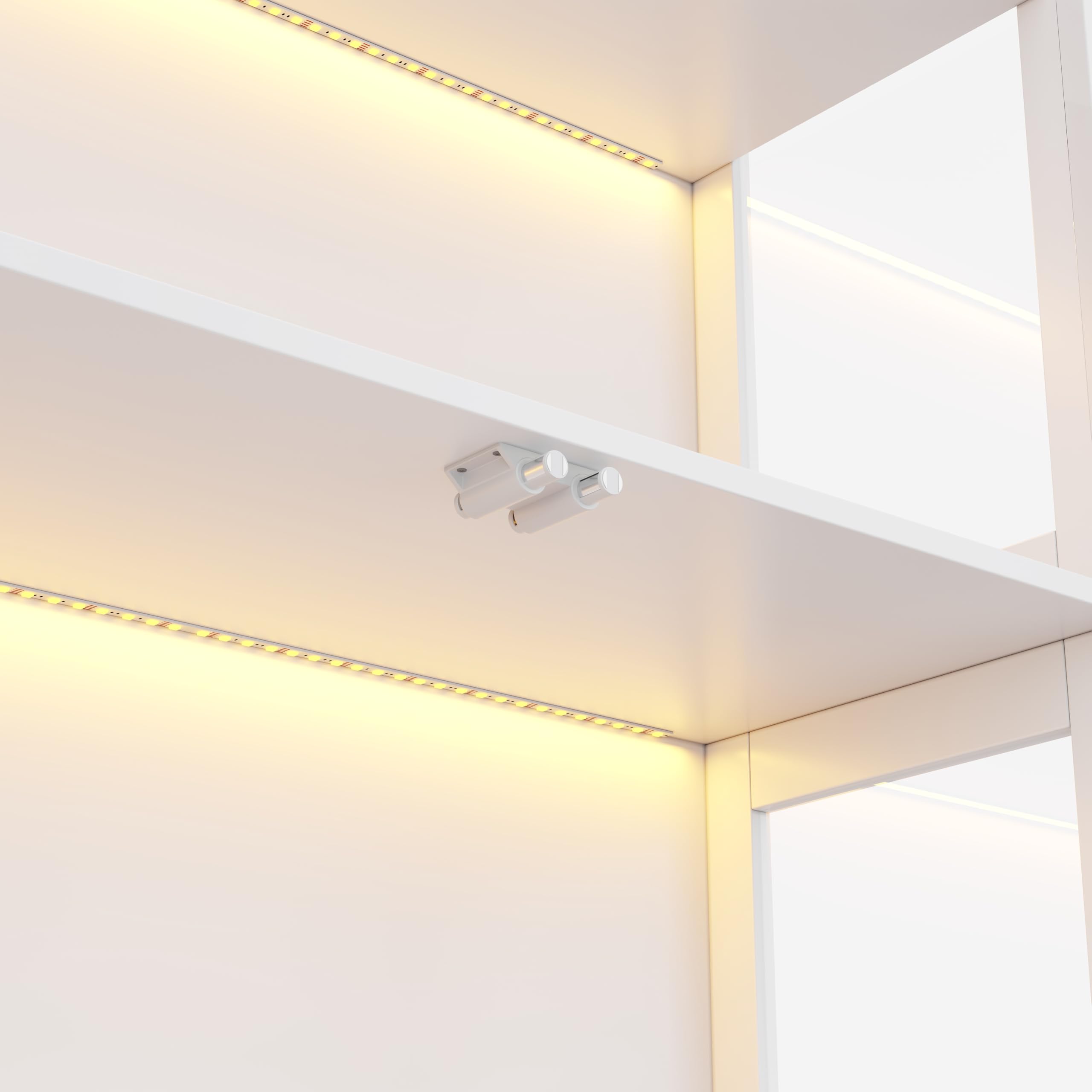 Soweiz Vitrina LED de cristal transparente, 4 niveles de almacenamiento, luz LED controlada por aplicación, puertas push to abiertas, vitrina para figuras y modelos (blanco, 80 x 35 x 170 cm)