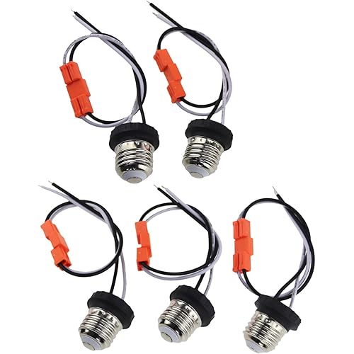 Rextin Medium Edison E26 Socket Adapter Base Male Screw in Light Bulb Socket Pigtail for Led Ceiling Lights Downlight Pack of 5