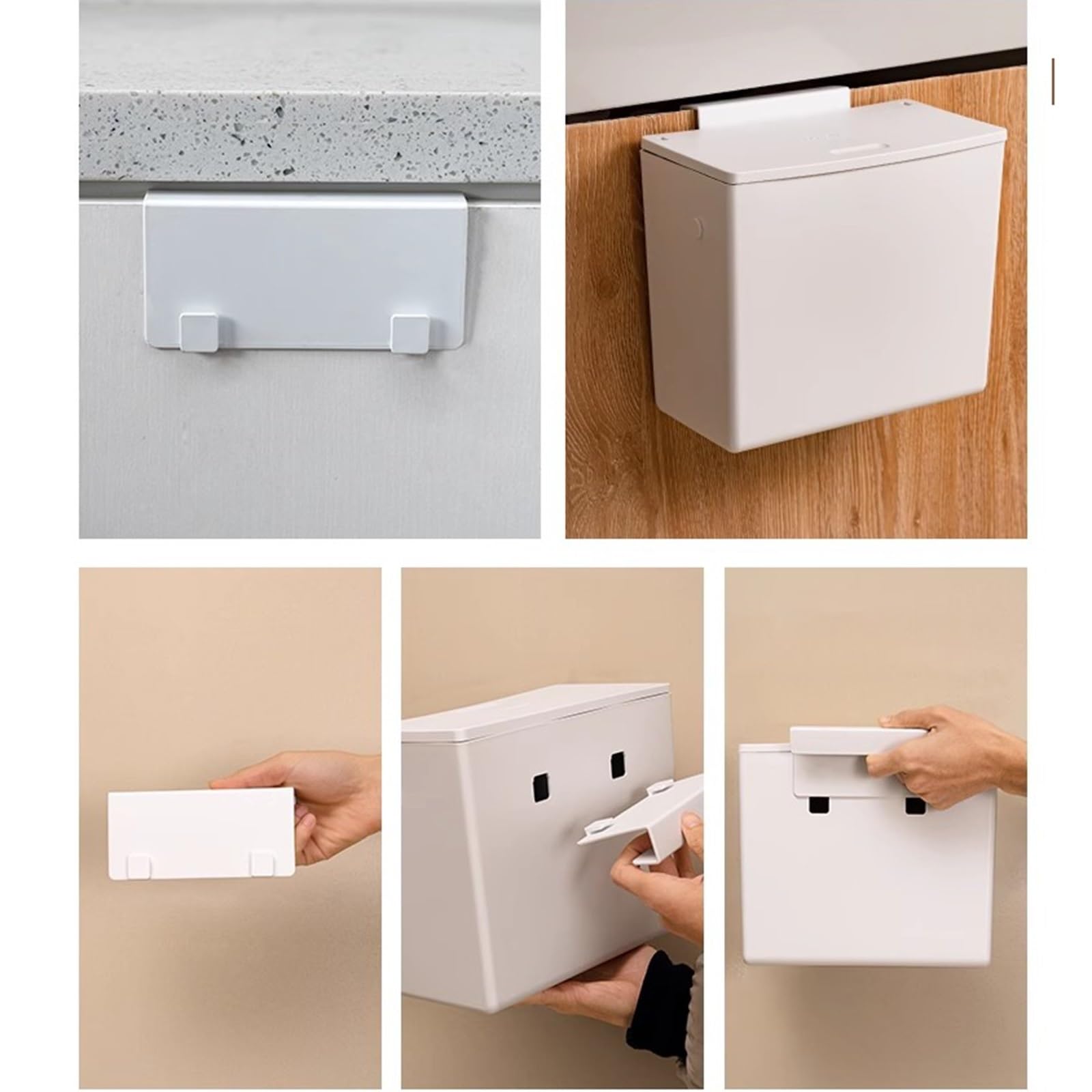 Cestino for rifiuti da bagno da 6 litri montato a parete con coperchio Cestino for rifiuti da appendere alla cucina Cestino for rifiuti in plastica
