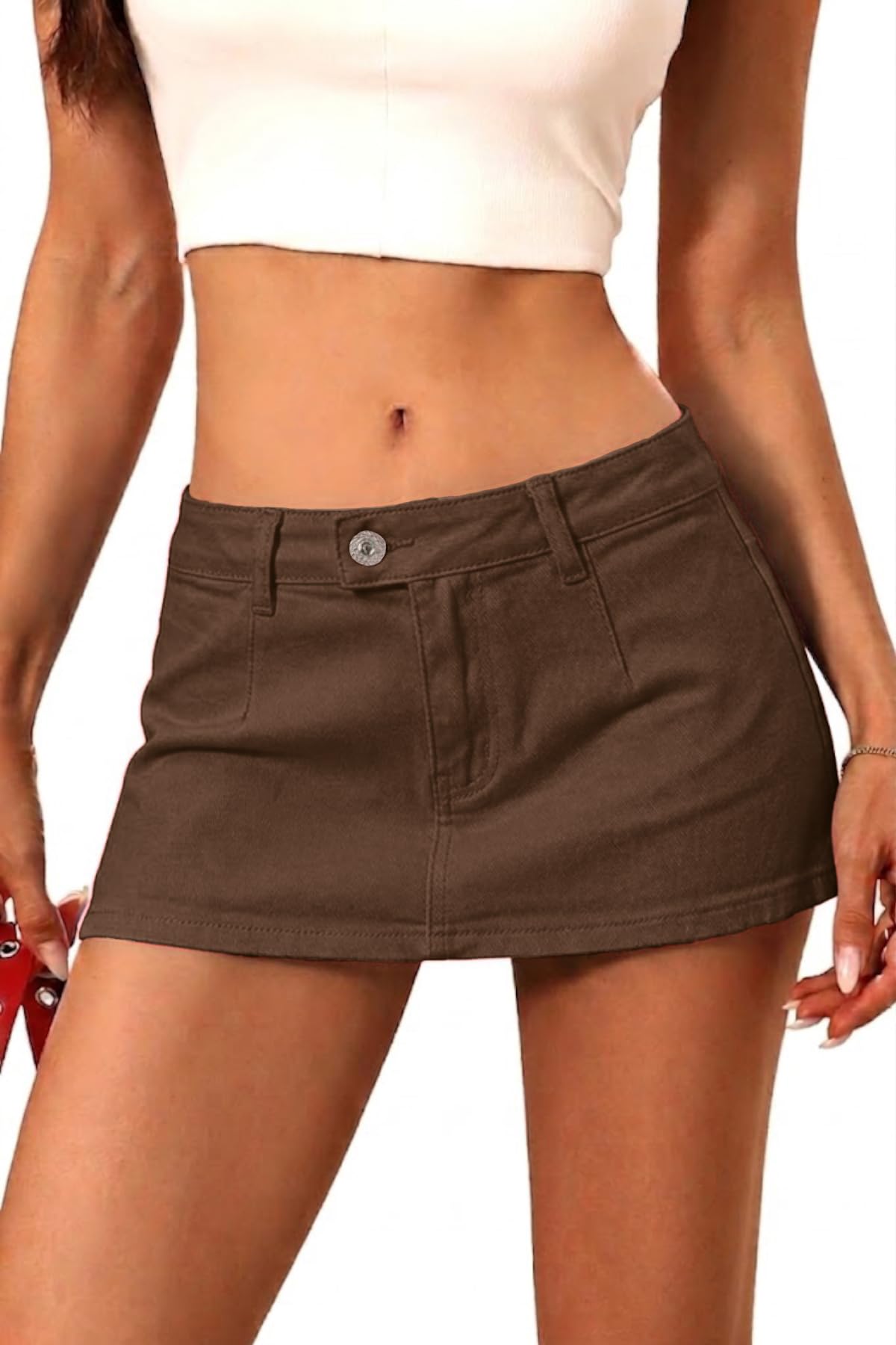 ELLEVEN Womens Low Rise Denim Mini Skirt, Jean Skirt with Shorts Underneath | High Stretch, Micro Skort, Y2k Style, Casual Cute Summer Fashion Outfits, Music Festival Country Concert Outfits for Women