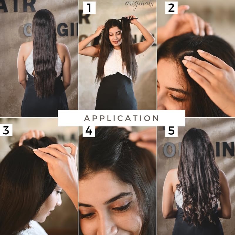 Image of Hair Originals 100% Natural Human Hair Women's Extensions | 4 Piece Clip Set | For Everyday Use (Natural Black, 20 Inches)