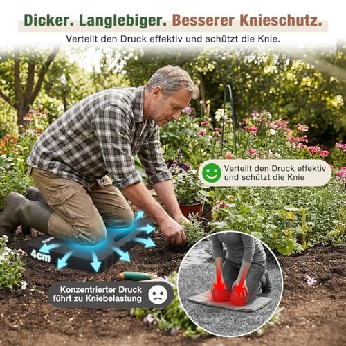 Sekey Kniekissen 1 Stück – 40 mm Extra Dick, Kniekissen Garten Arbeit Knie-Matte Sitzunterlage Knieschoner, Rutschfest & Wasserfest, Multifunktional für Garten, Haushalt, Werkstatt & Yoga, 43×28x4cm