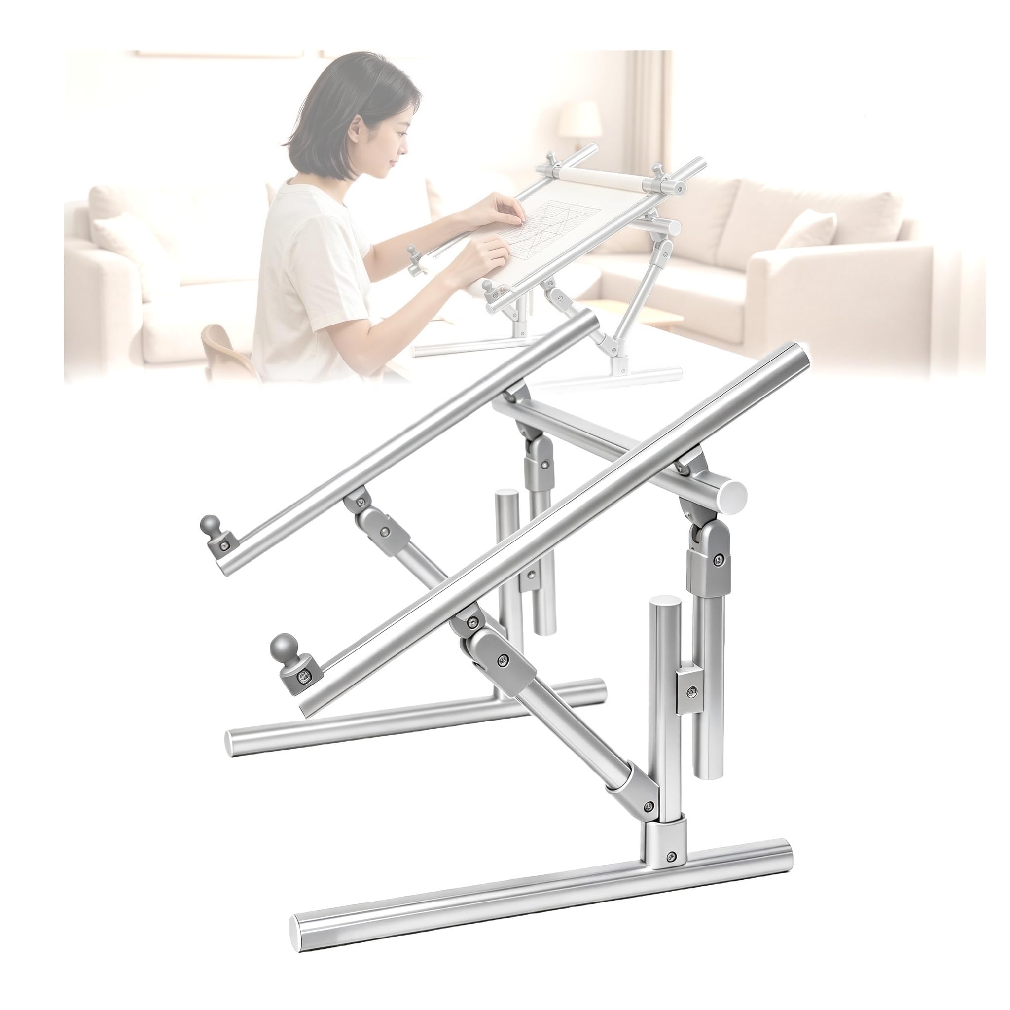 2‑in‑1 Adjustable Aluminum Stand,Multi‑tilt Cross‑Stitch Embroidery Frame Holder & Portable Laptop Stand,Hands‑Free Rack for Tabletop,Bed,Couch,for Needlework,Quilting and Laptop Working