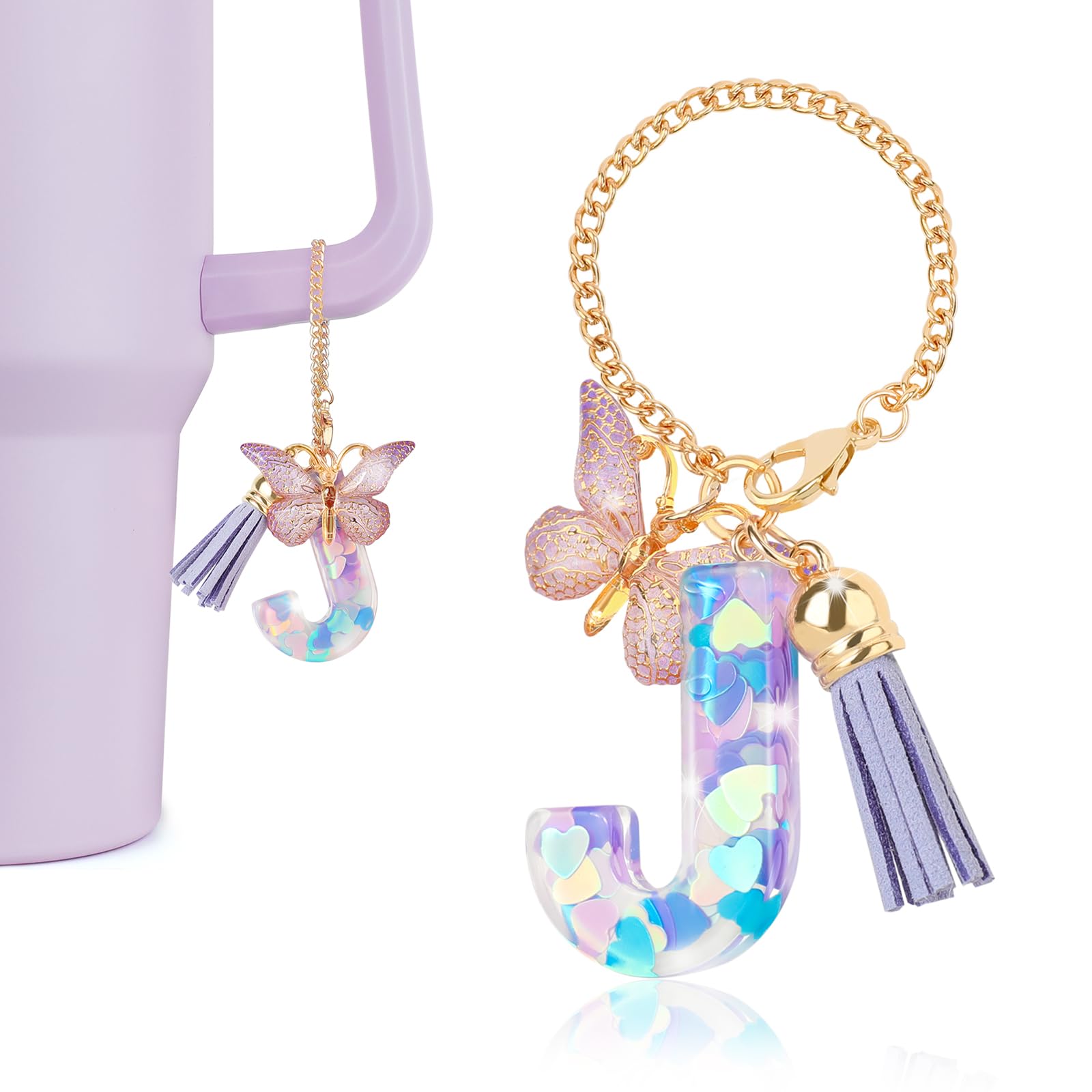 DECZHIYU Letter Charms for Stanley Cup with Handle, Initial J Charms Accessories for Stanley Tumbler, Purple Charm for Key Purse Handbags Backpacks,