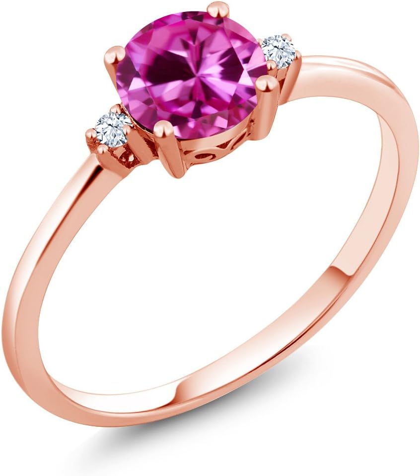 Gem Stone King 10K Rose Gold Pink Created Sapphire and White Created Sapphire Solitaire Engagement Ring For Women (1.03 Cttw, Round 6MM, Gemstone September Birthstone)