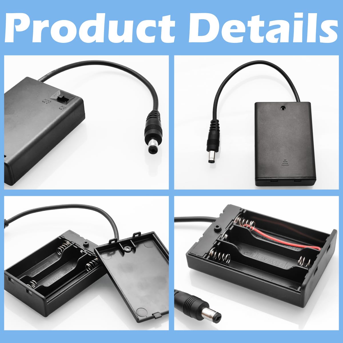 CTRICALVER Porta batterie 3 pile AA con interruttore 4,5V DC maschio cavo 0,3m set 3 per strisce LED DIY