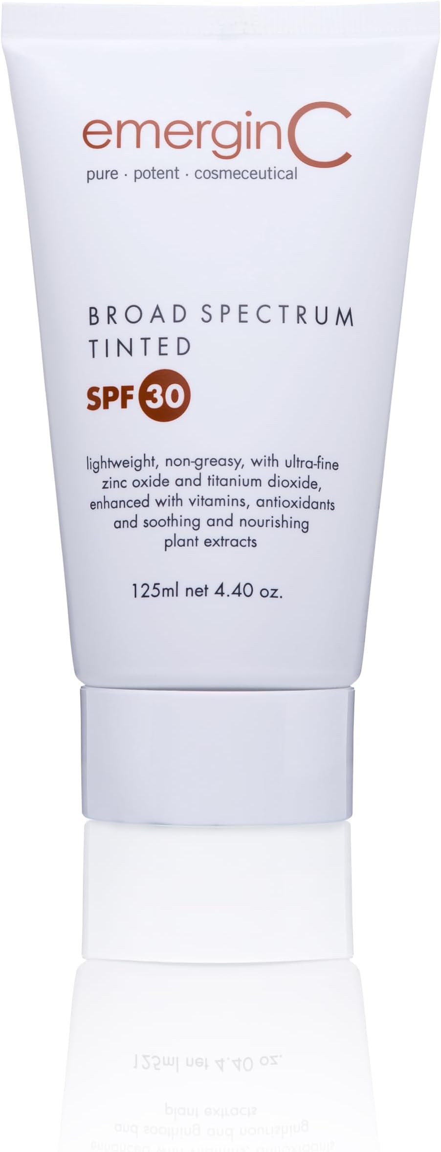 emerginC Sun SPF 30+ Tinted Non-Greasy Sunscreen - Face Sunscreen with Zinc Oxide, Vitamin C + Aloe (4.4 oz, 125 ml)