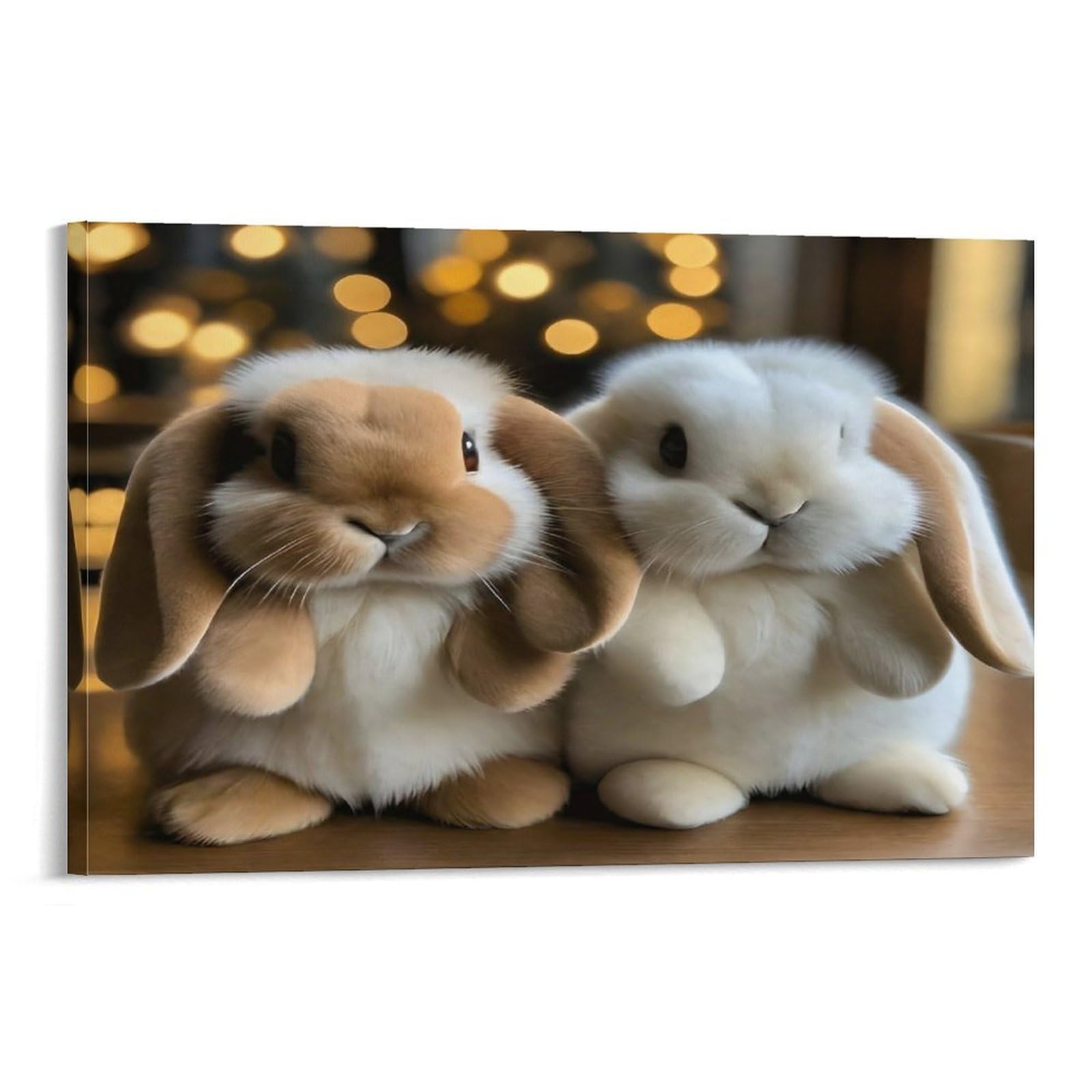 CPLVKWRQJ Cute Bunny Pair Single Piece Two Fluffy Lop Eared Rabbits Canvas Wall Decor - Office Canvas Print Fade Resistant Wall Focal Art Decor 08x12inch(20x30cm)