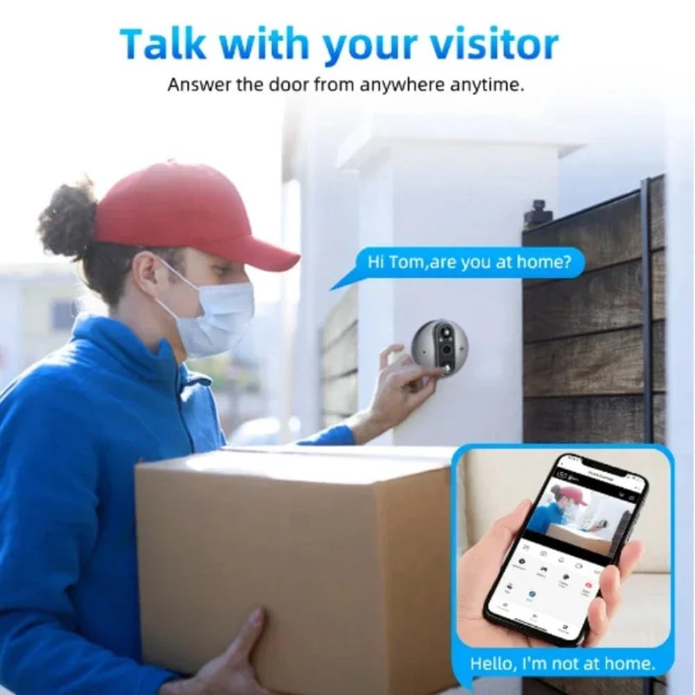 Cámara de mirilla 1080P HD 10.9 cm Visual Visor de puerta con detección de movimiento PIR, timbre inteligente inalámbrico de audio bidireccional para seguridad del hogar, compatible con
