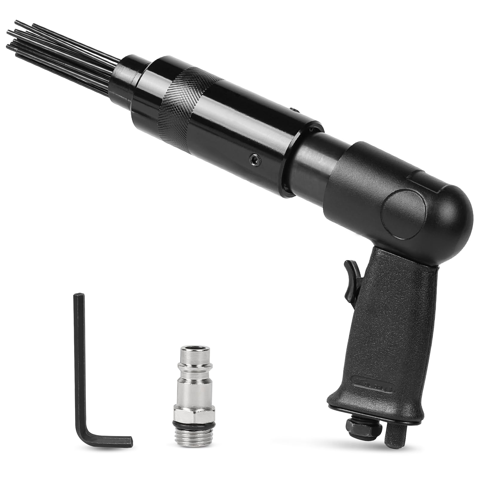 SWAWIS Limpiador de Óxido con Agujas Aire Comprimido 3000 rev/min con 19 Agujas Ø 3mm Herramienta de Desoxidación con Cubierta del Mango Negro