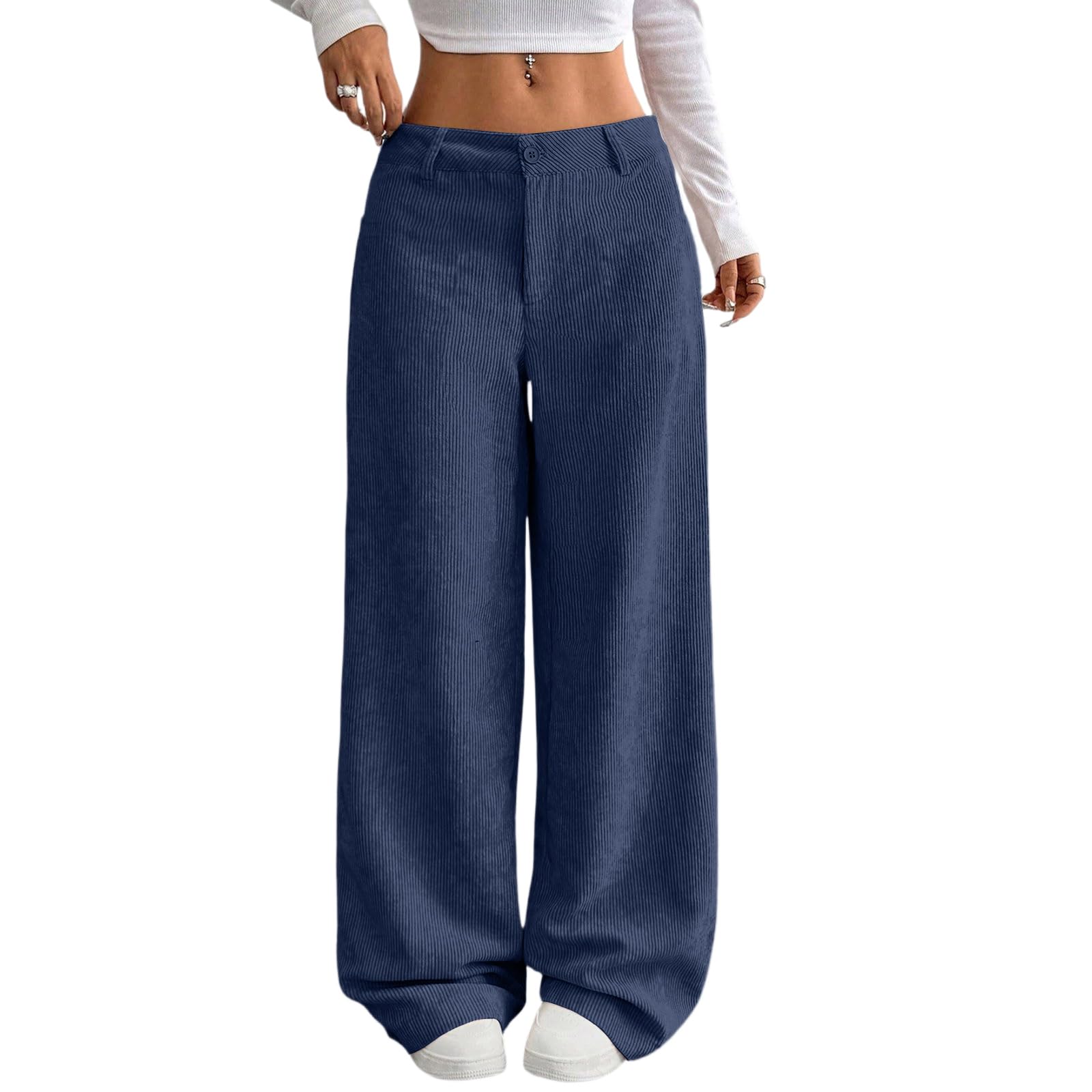 Corduroy Pants for Women Wide Leg High Waist Loose