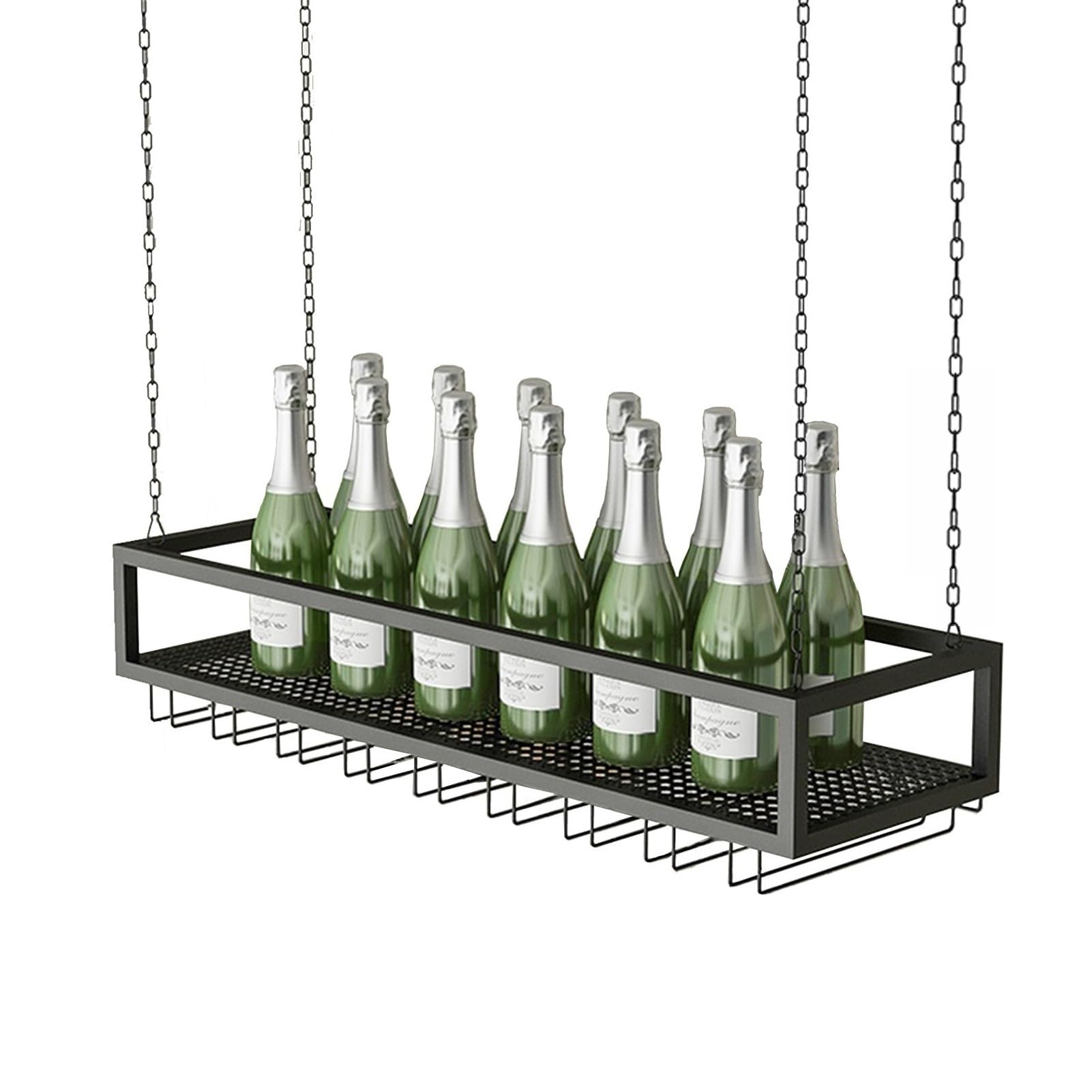 Support verres à pied et étagère à vin fixée au plafond pour cuisine et bar noir