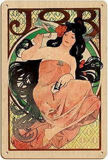 Job - Cigarette Rolling Papers Advertisement - Art Nouveau - Vintage Advertising Poster by Alphonse Mucha c.1898-8 x 12 inch Vintage Wood Art Sign