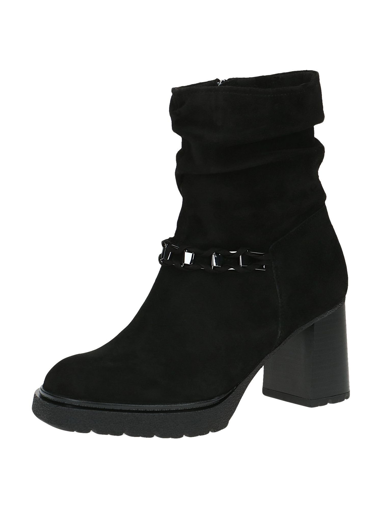 Caprice Women's ankle boots with heel made of suede Block heel Width G, Black (Black Suede), 6 UK