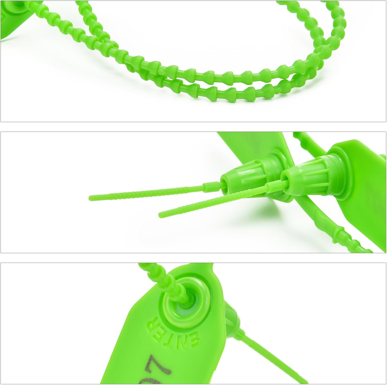200pcs Plastic Security Tamper Seals Shipping Tags Disposable Signage Numbered Pull Tight Padlock Safety Self-Locking Seal Ties Tag, Green