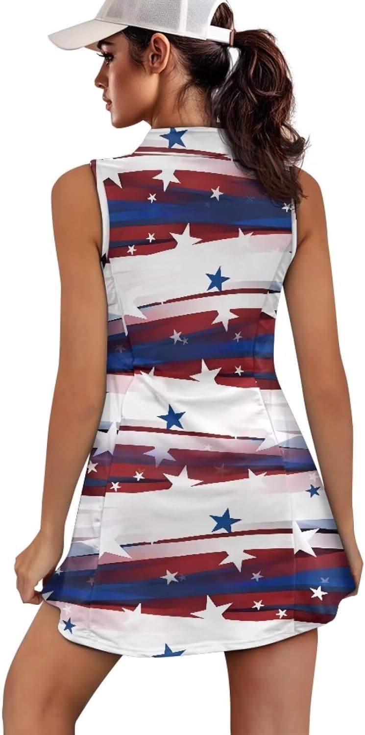 Tennis Dresses for Women Sport Sleeveless V-Neck Golf Dress with Shorts and Pocket Workout Athletic Sun Protection