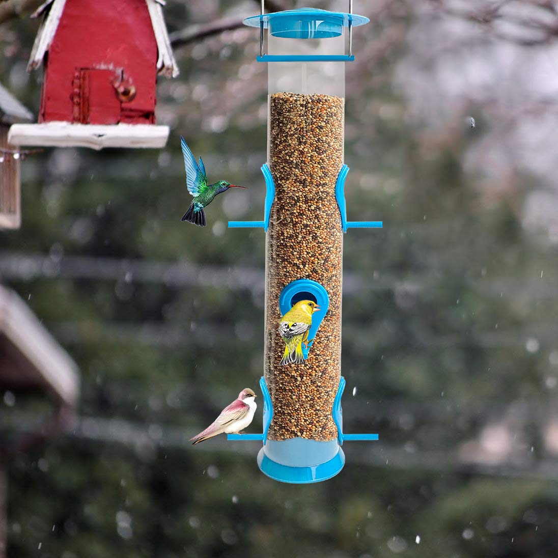 Urban Deco Bird Feeders Hanging Plastic Tube Bird Seed Feeder 6 Ports