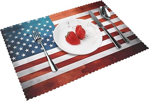 Rectangular Placemats Set of 4, Heat Resistant Vintage American USA Flag Printed Kitchen Dining Table Mats