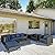 Outsunny Patio Furniture Set, 9 Piece Outdoor Sectional Sofa, All-Weather PE Rattan Wicker Conversation Set with Chairs, Ottoman, Loveseat, Coffee and Side Table, Cushions, Navy Blue