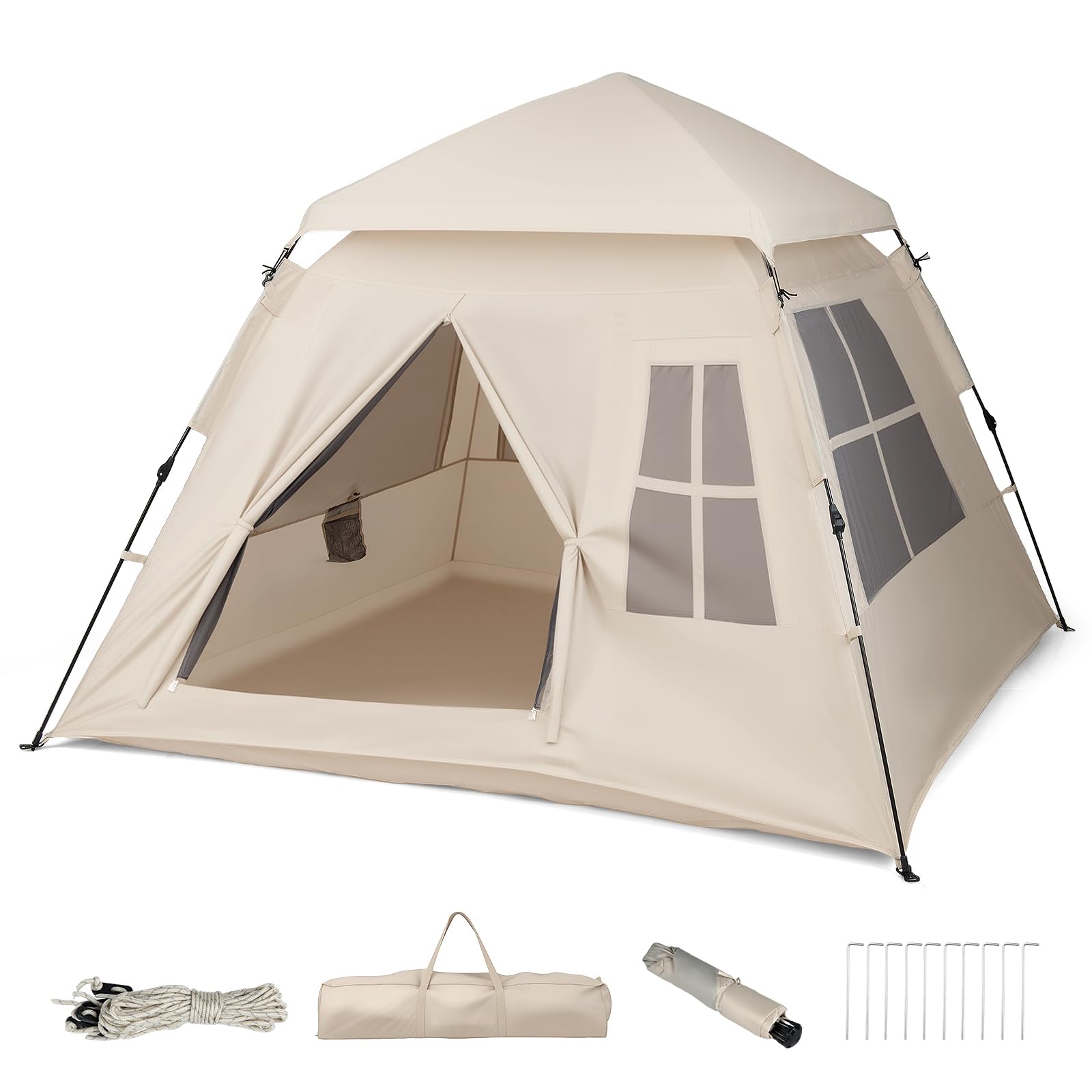 SOARS Tenda da Campeggio 3-4 Persone, Tenda Familiare con 4 Finestre Antizanzare Traspiranti e 2 Porte, Telo Antipioggia Rimovibile e Protezione Solare, Facile da Montare