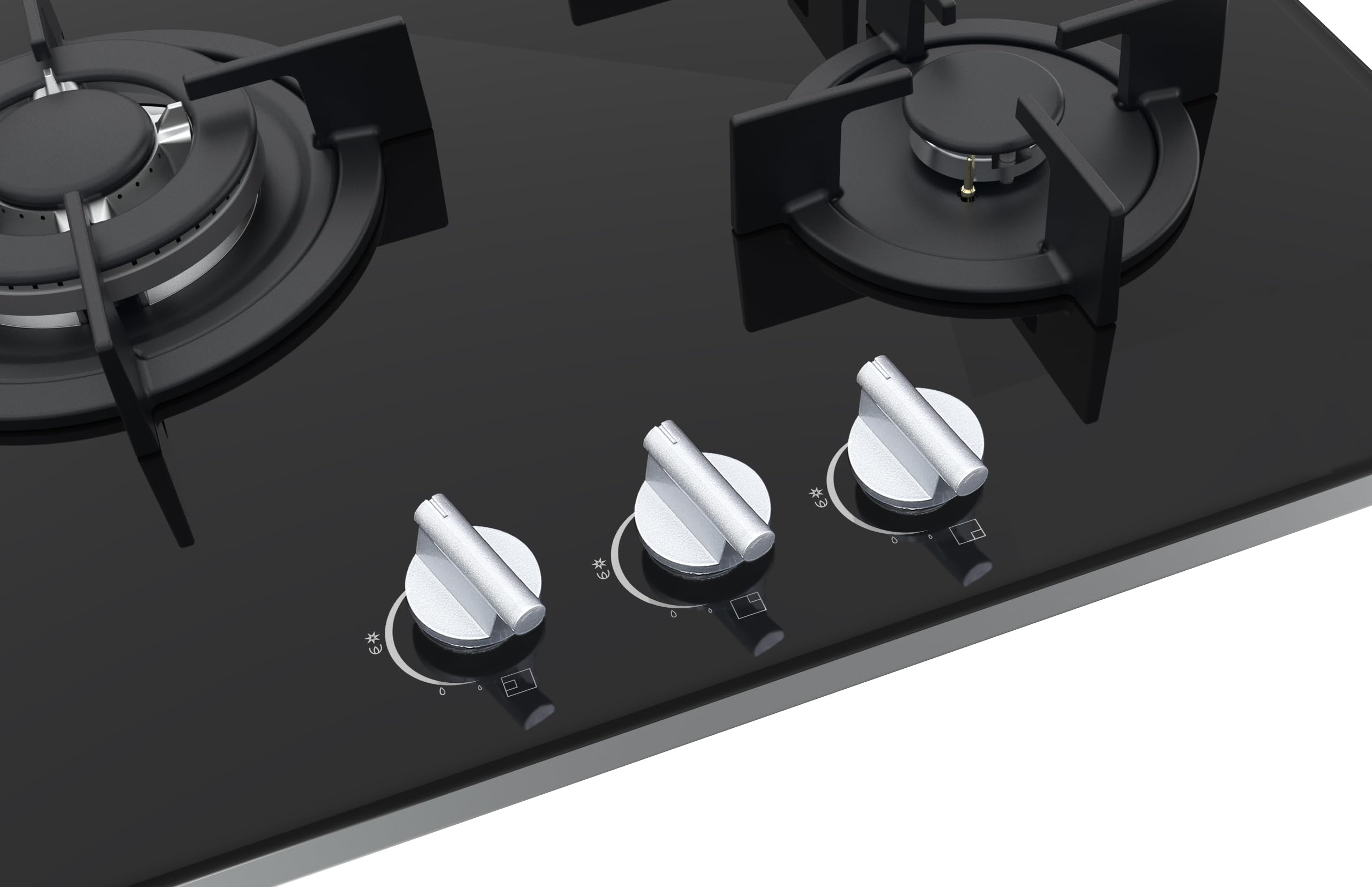 Vitrokitchen CG605NB - Placa Cristal Gas Butano 3 fuegos con encendido electrónico, seguridad Gas-Stop, 60cm