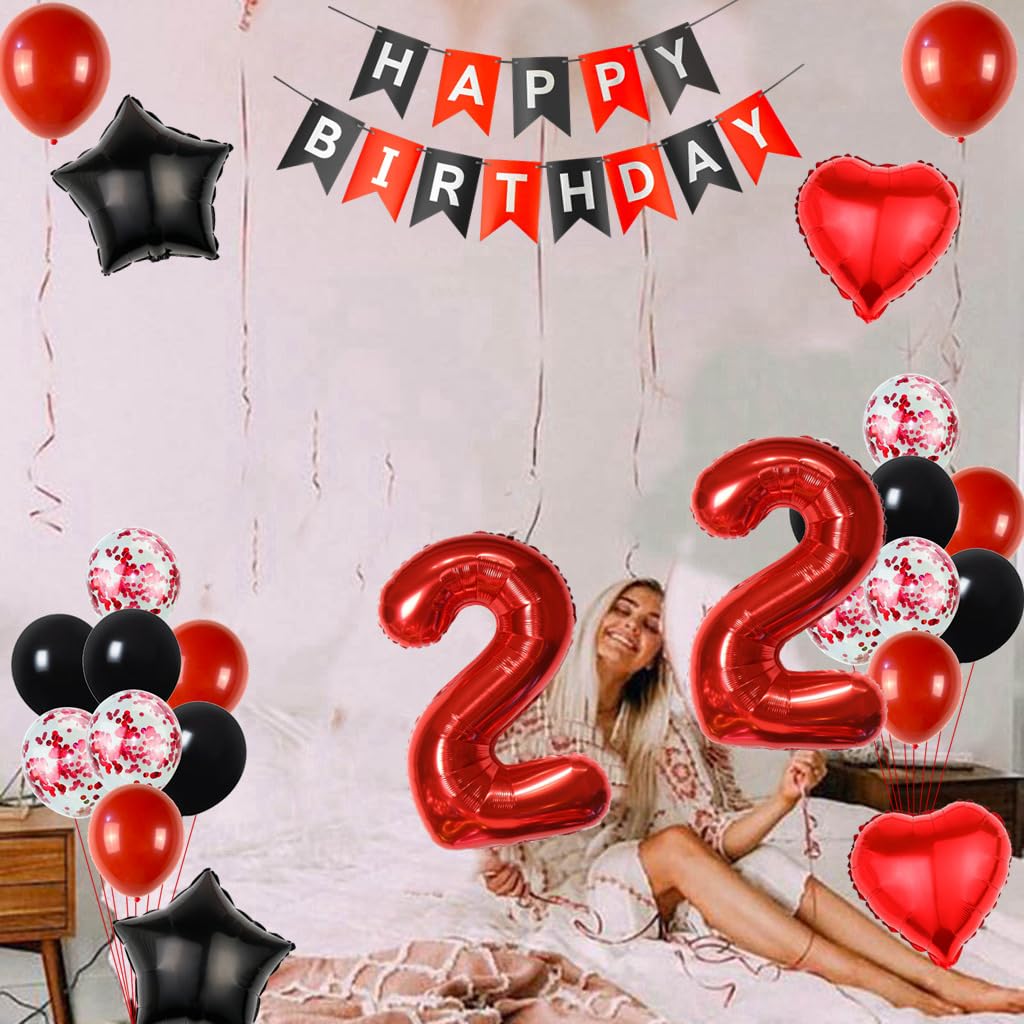Set Palloncini Per 25 Anni Donna – Rosso, Nero E Oro Rosa, Con Striscione E Cake Topper, Decorazione Compleanno - 4