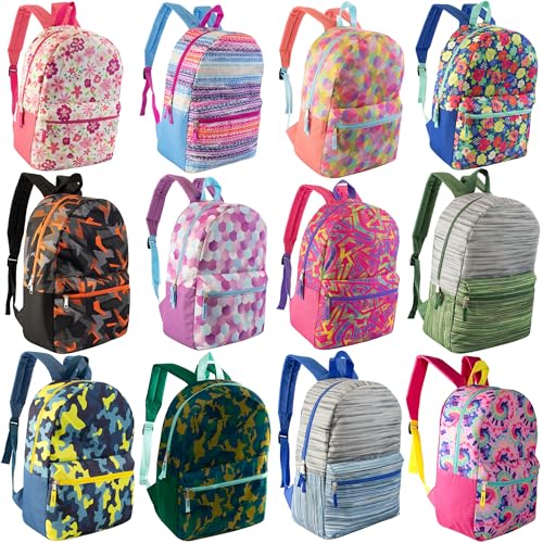 Moda West 24-Pack 17" School Backpacks for Kids - Backpacks in Bulk for Elementary, Middle, and High School Students, 24 Assorted Colors
