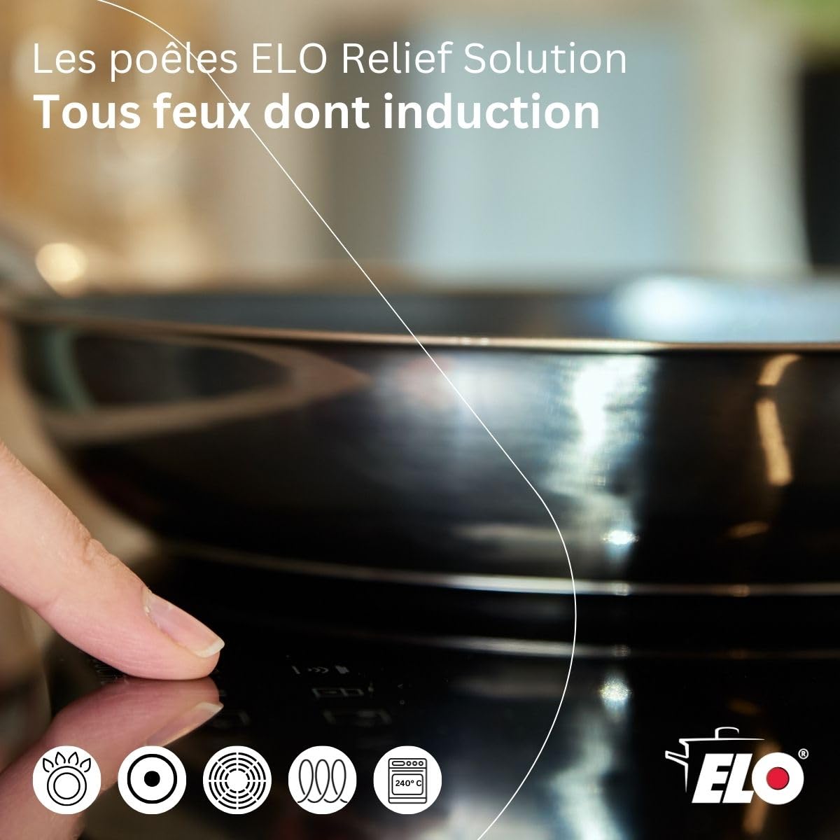 Elo 9350350 Poêles 24 et 28 cm Acier Inoxydable 18/10, Triply 3 Couches, Antiadhésif Minéral Elodur Select Sans PFAS, Résistant aux Rayures, Tous Feux Dont Induction et Four, Garantie 4 Ans, Inox, Alu