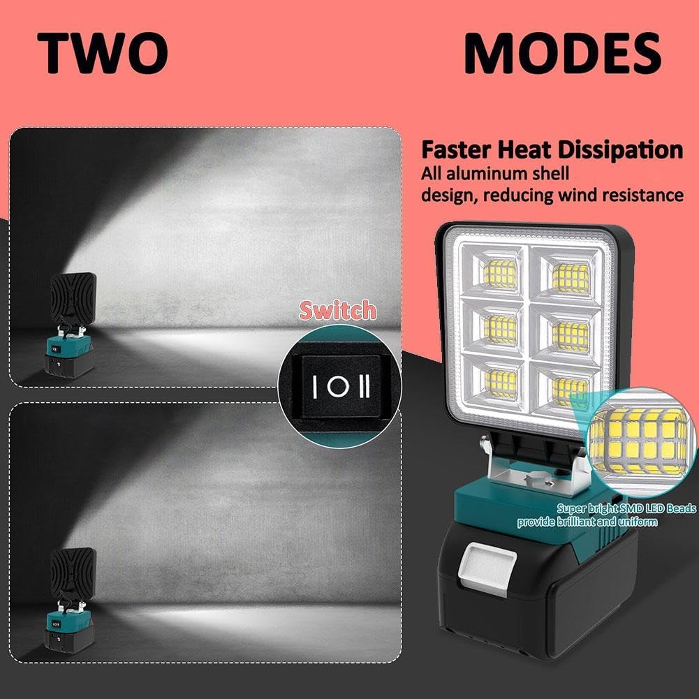 LED Work Light Compatible with 18V Battery – 140° Adjustable Cordless Work Light for Bright, Hands-Free Illumination, Ideal for DIYers, Mechanics, and Sites (Green)