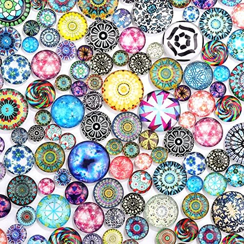 Aipridy 200 Pieces Mosaic Printed Glass Dome Cabochons Mixed Color Flower Pattern Half Round Crafts Mosaic Tiles for Photo Pendant Jewelry Making (Mixed Size, Mosaic)