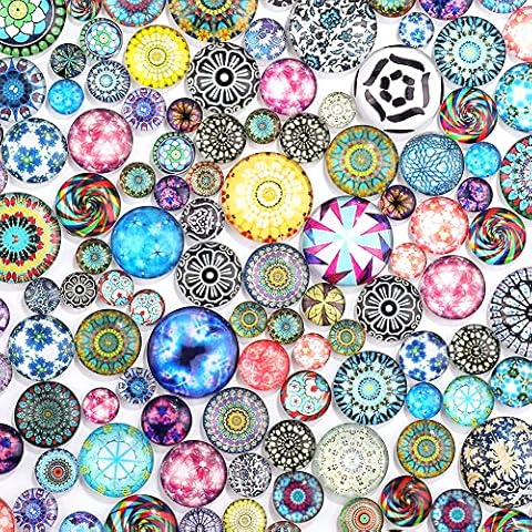 Aipridy 200 Pieces Mosaic Printed Glass Dome Cabochons Mixed Color Flower Pattern Half Round Crafts Mosaic Tiles for Photo Pendant Jewelry Making (Mixed size, Mosaic) Cover