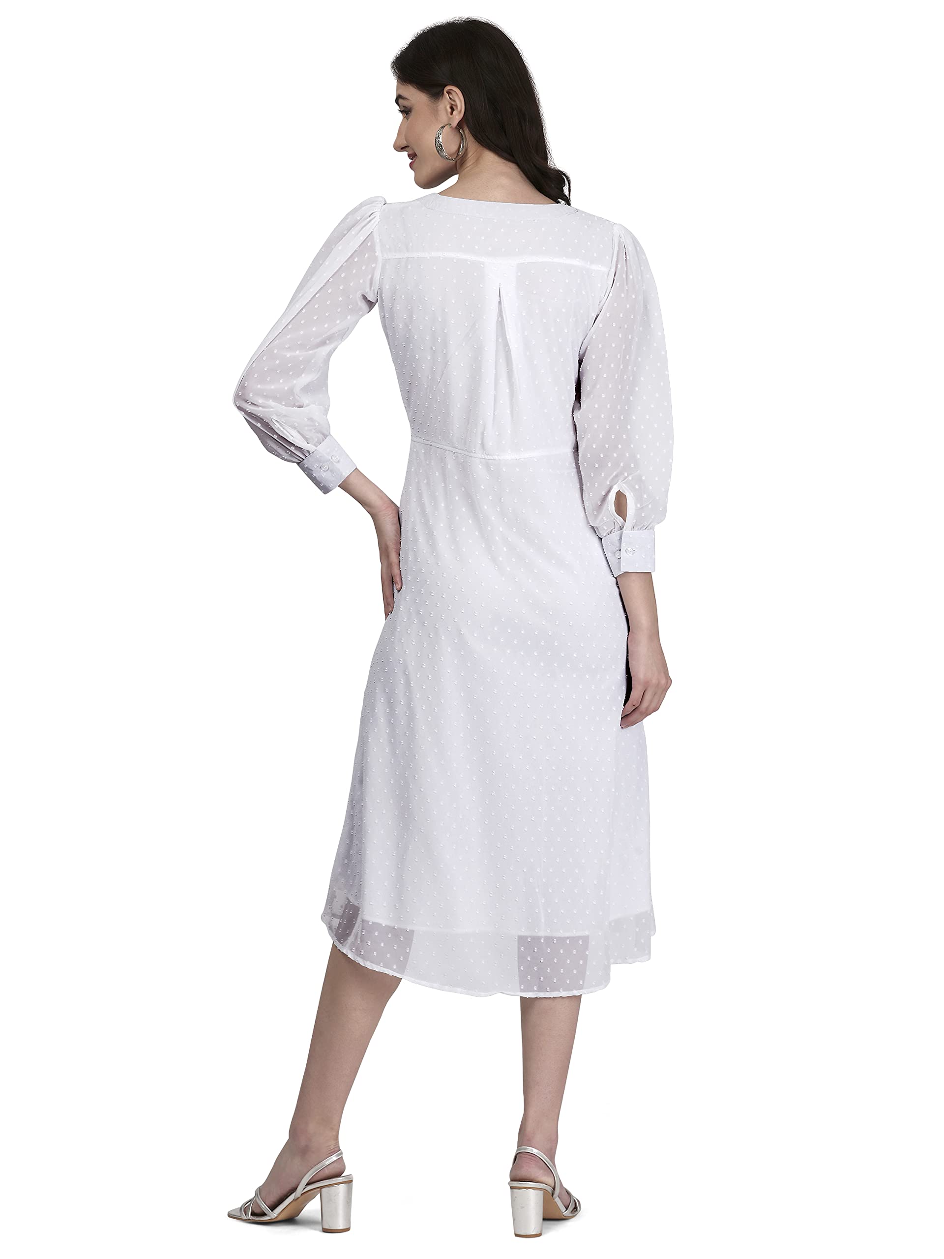 Pujia Mills Women Casual V-Neck Dress White