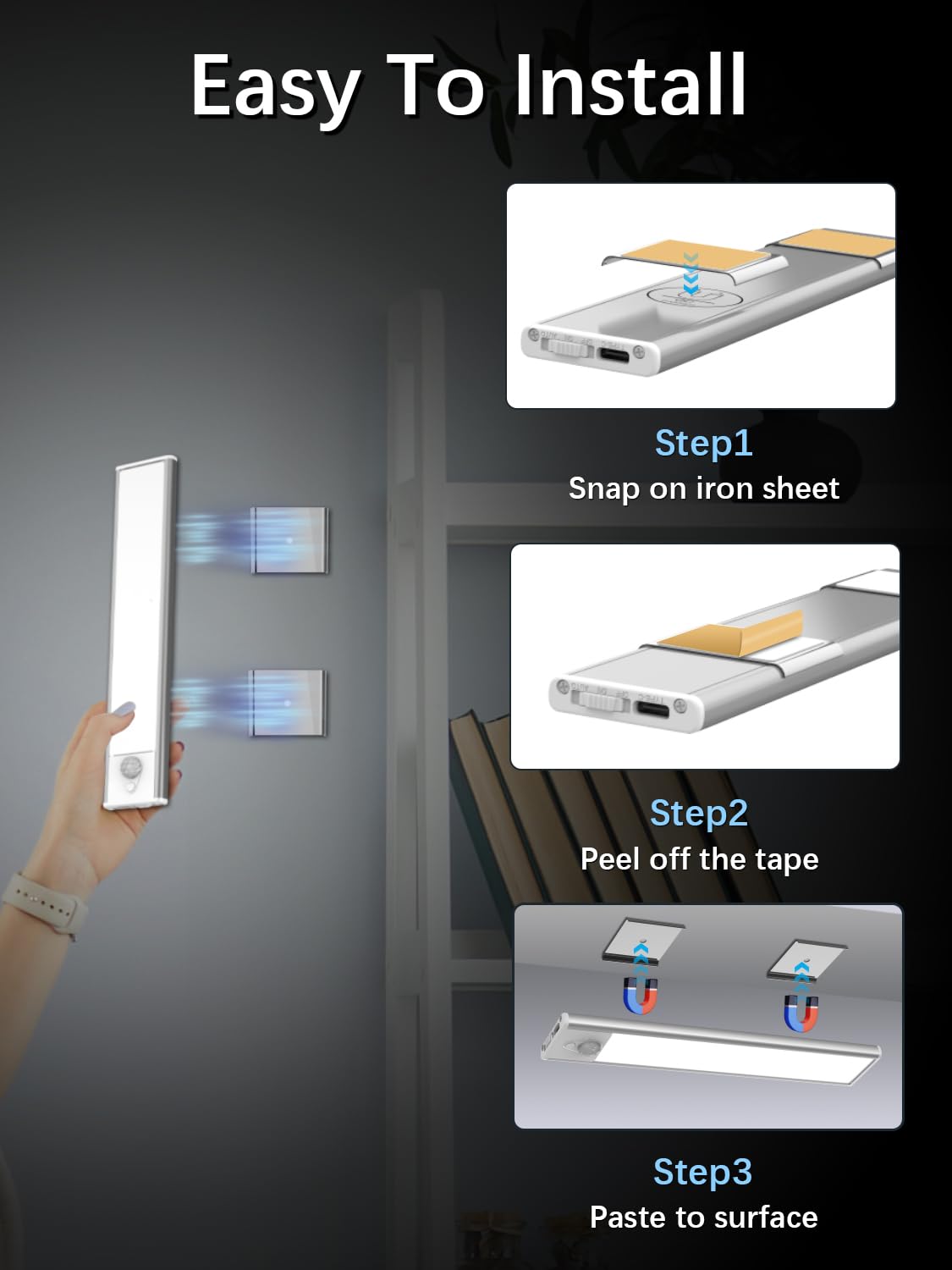 Luce Armadio LED con Sensore, 6000K di Luci led per Armadio Dimmerabile, 20CM Magnetica Ricaricabile Luce LED, Armadio Senza Fili Luce Notturna Lampada Armadio per Cucina Scale Soggiorno Bagno Camere