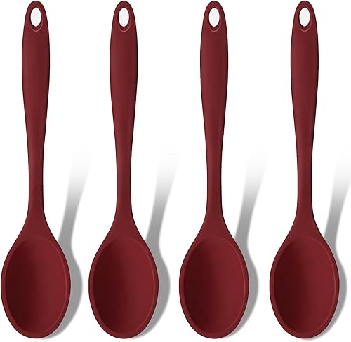 Miniatura 14 de GEEKHOM Cucharas de cocina de silicona, 4 piezas de 8 pulgadas, resistentes al calor, juego de utensilios de cocina de silicona para servir cucharas