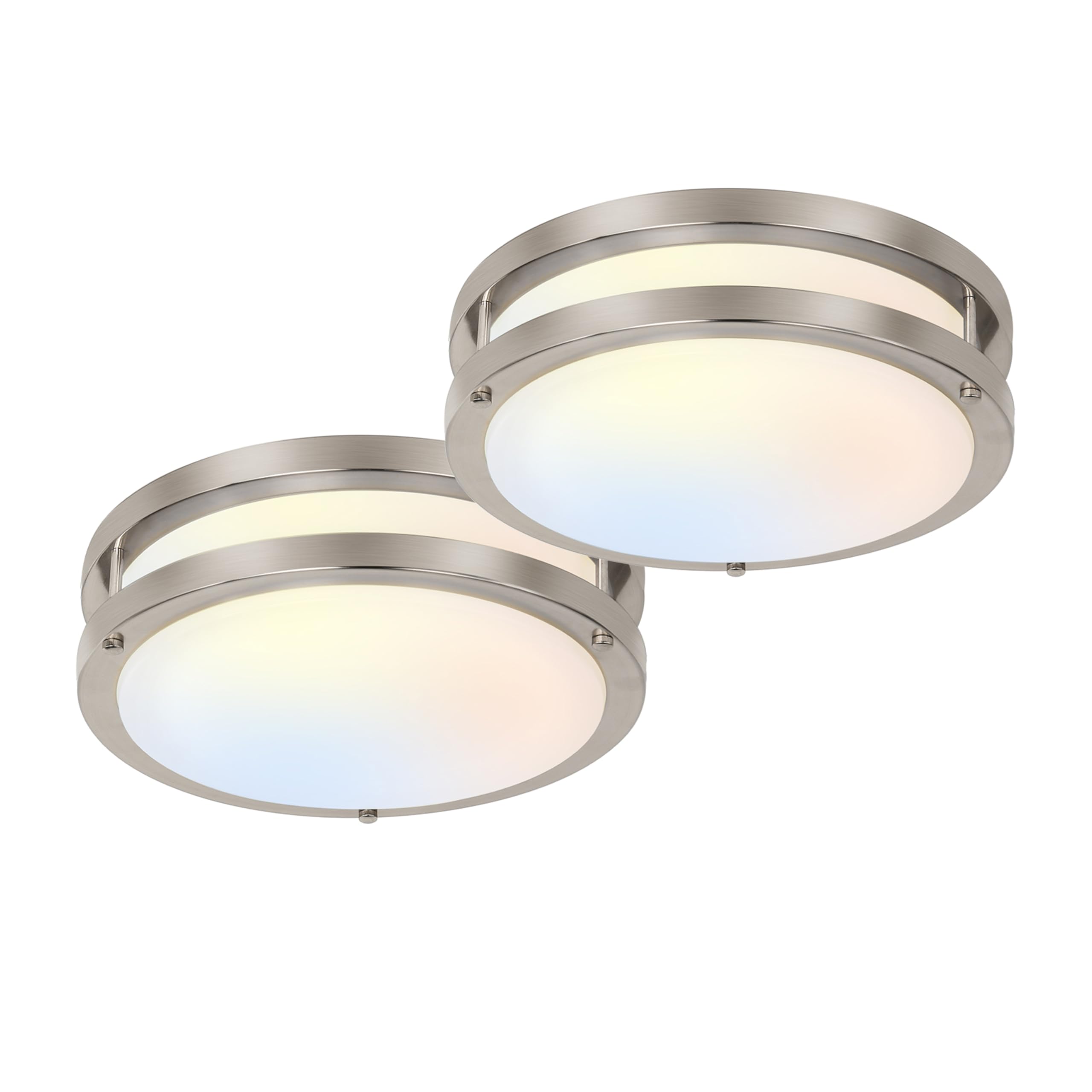 hykolity 10 inch Flush Mount LED Ceiling Light Fixture, 17W 1100lm, 2700K/3000K/3500K/4000K/5000K Adjustable Ceiling Lights, Brushed Nickel Saturn Dimmable Lighting for Hallway Bathroom - 2 Pack