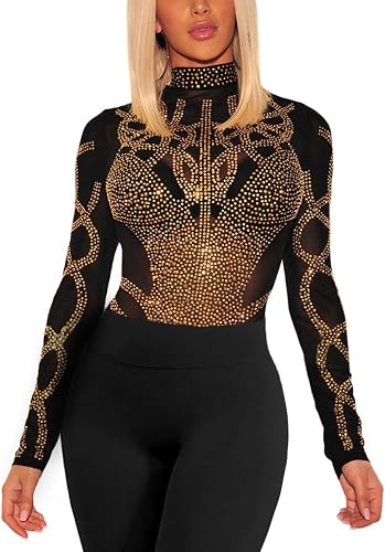 SEBOWEL Hauts en maille transparente pour femme - T-shirt sexy à manches longues