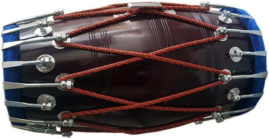 SAI MUSICAL Handmade Wooden Dholak Indian Folk Musical Instrument Drum Tied Thru Rope