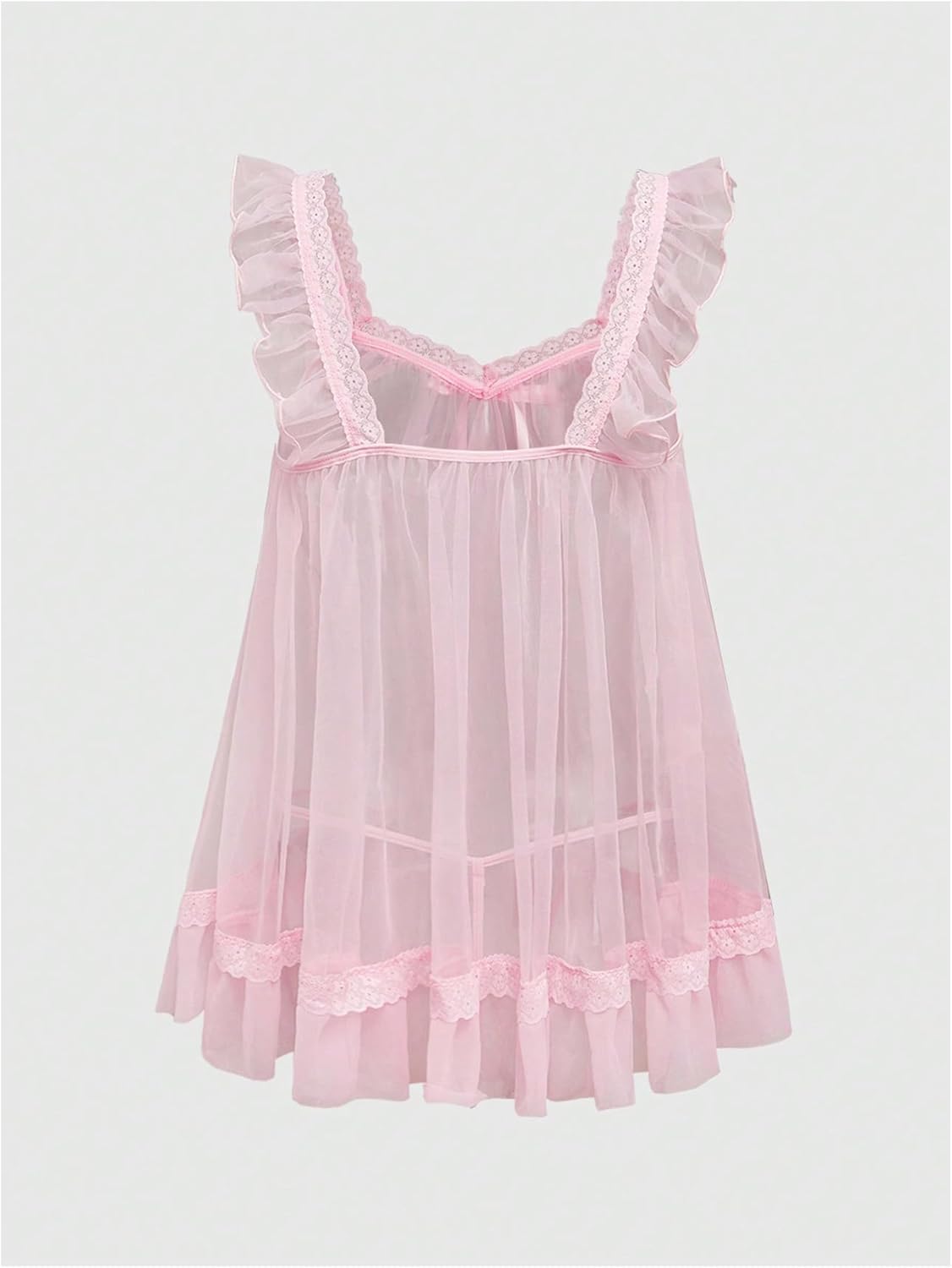 OYOANGLE Women's Lingerie Set 2 Piece Mesh Lace Sheer Chemise and G String Babydoll Nightwear - Image 2