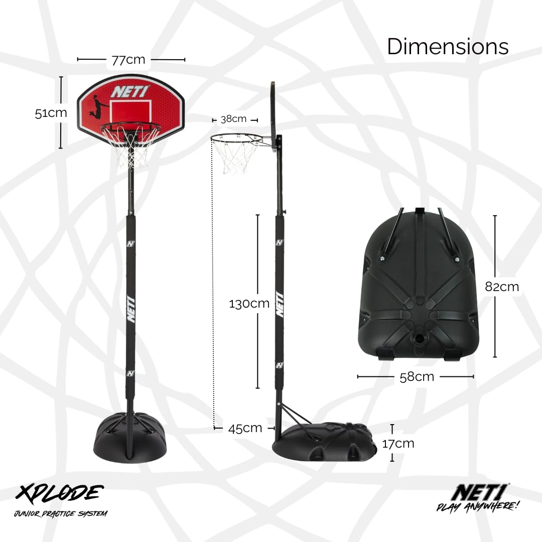 tabellone da basket di alta qualità e sistema di rete per bambini, telaio in acciaio massiccio ultra resistente da 38,1 cm, montaggio a parete o portatile, regolabile in altezza, palo imbottito