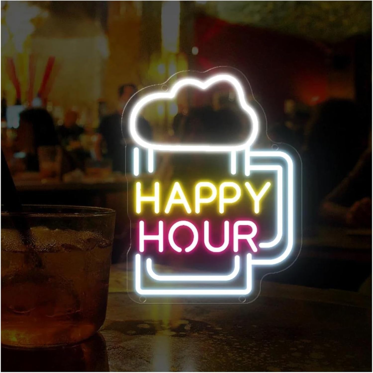 Zynther Neon lamp Neon Sign Lights with Happy Hour Letters Dimmable for Party Wall Decor 24.3cmx32cm